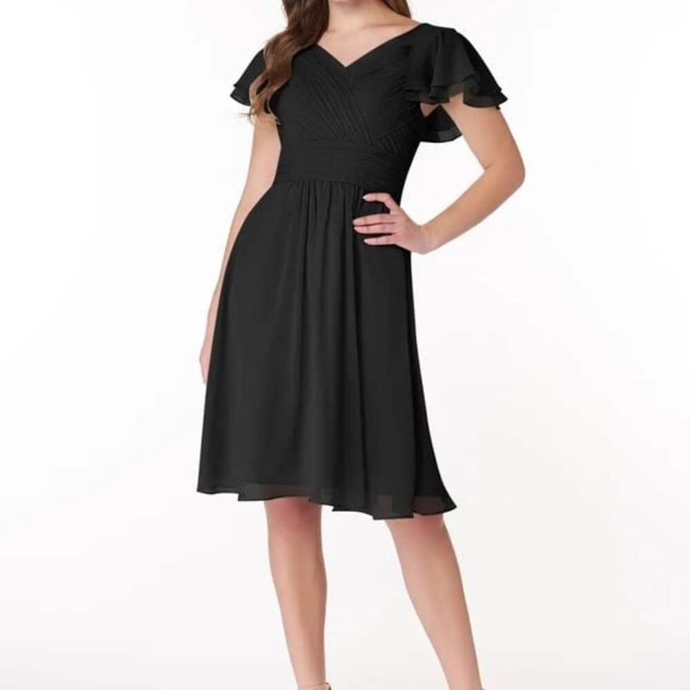Azazie Hadley Black Wedding‎ Guest Cocktail Dress A14